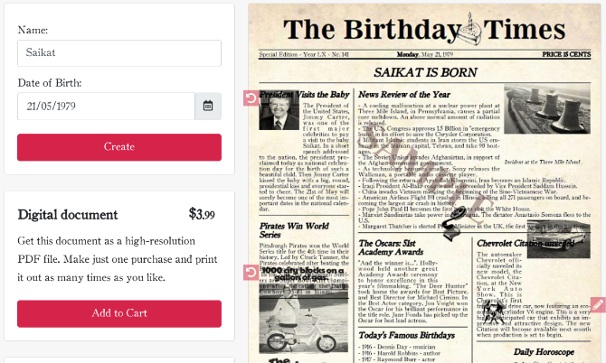 Δημιουργήστε μια ψεύτικη εφημερίδα της ημερομηνίας γέννησής σας στο The Birthday Times