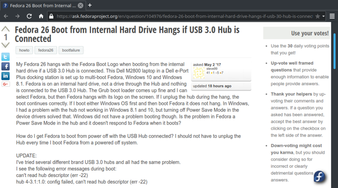 λεπτομέρειες προβλήματος fedora