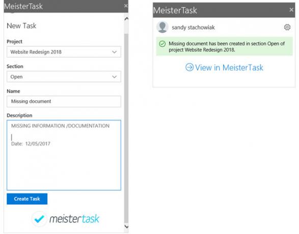 MeisterTask Πρόγραμμα διαχείρισης έργου του Outlook Add-In