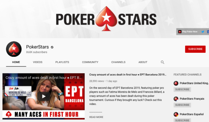 Το PokerStars είναι το καλύτερο κανάλι youtube για να παρακολουθείτε δωρεάν βίντεο πόκερ στο διαδίκτυο