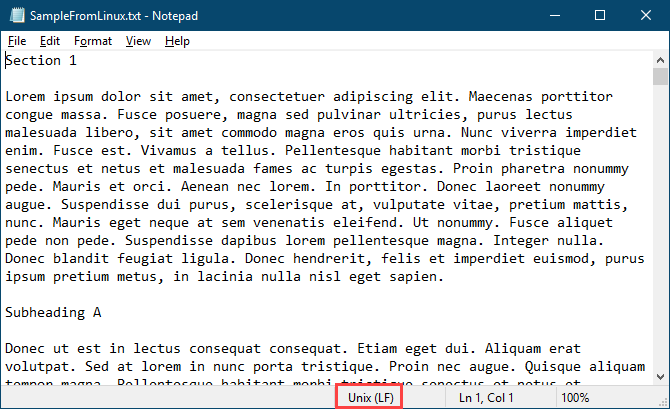 Το αρχείο κειμένου από το Linux ανοίγει στο Σημειωματάριο