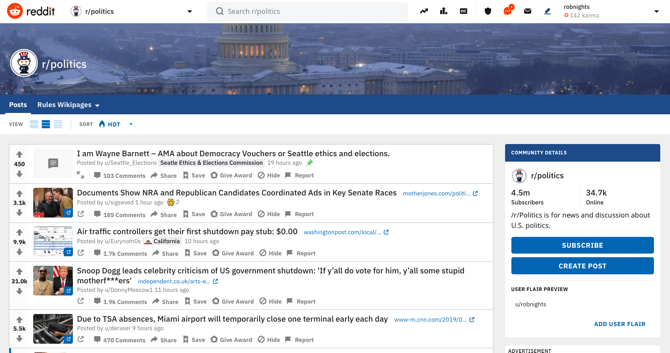 Στιγμιότυπο οθόνης Reddit Politics