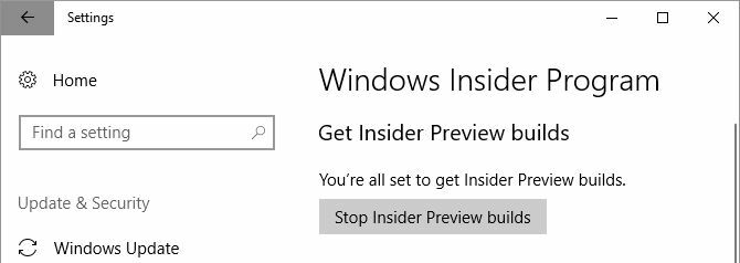 Προεπισκόπηση των Windows 10 Stop Insider Builds