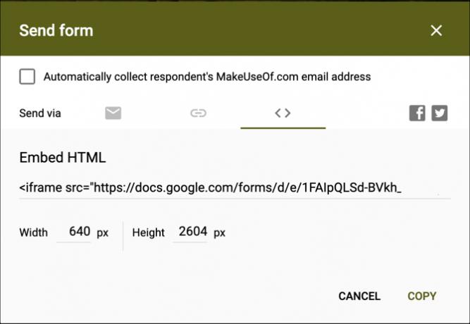 Αποκτήστε τον κώδικα ενσωμάτωσης του Google Forms