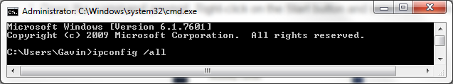 Γραμμή εντολών ipconfig all