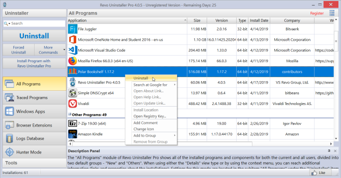 revo uninstaller app main window