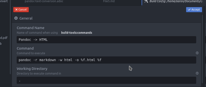 pandoc μετατροπή buildtools config