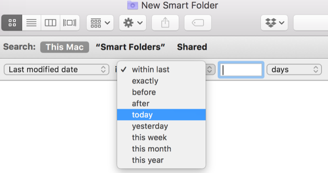 Τροποποιημένη ημερομηνία Mac Smart Folders