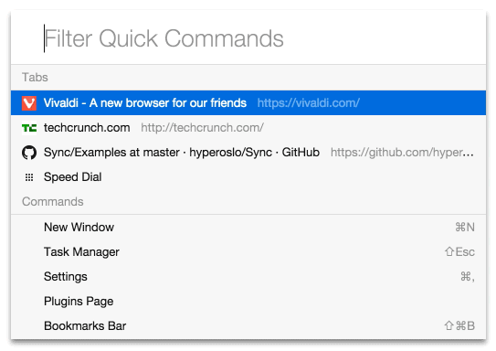 Συμβουλές Vivaldi Browser - χρησιμοποιήστε γρήγορες εντολές