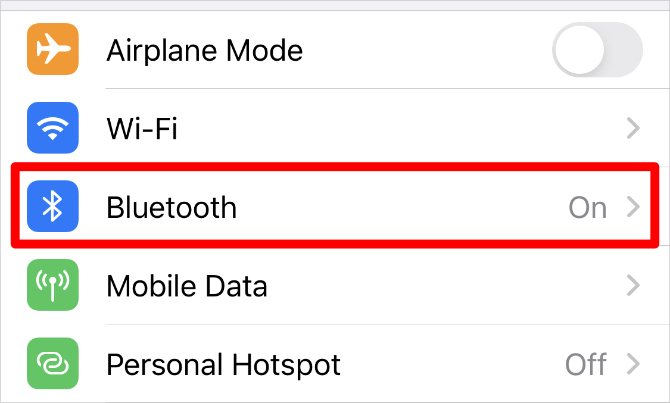 Επιλογή Bluetooth στις Ρυθμίσεις iPhone