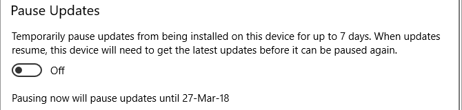 Windows 10 Παύση ενημερώσεων
