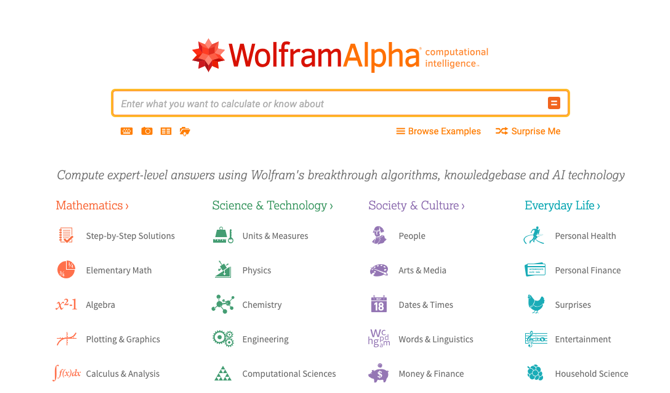 Στιγμιότυπο οθόνης Wolfram Alpha