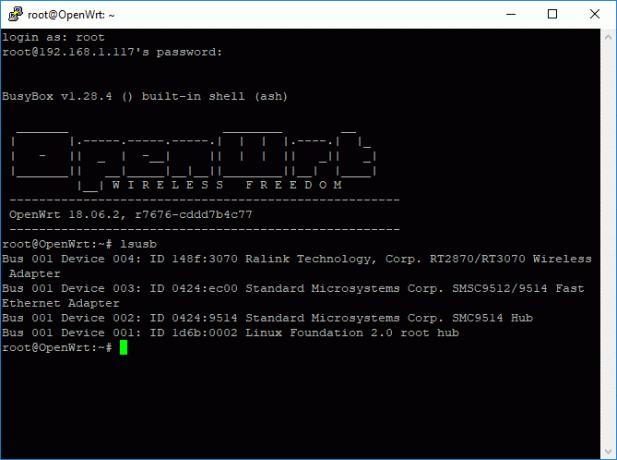 Οθόνη OpenWRT Putty Terminal