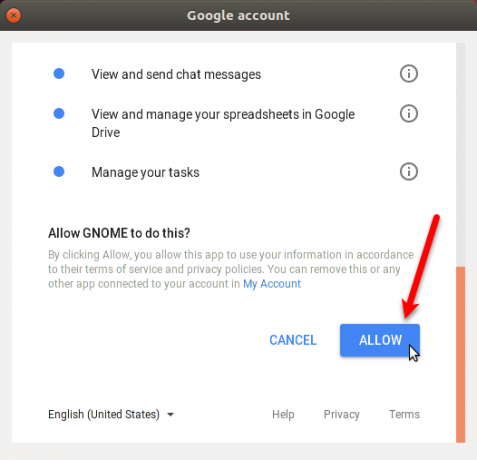 Επιτρέψτε στο Gnome να αποκτήσει πρόσβαση στο Google Drive