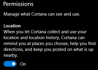 windows 10 τοποθεσία cortana