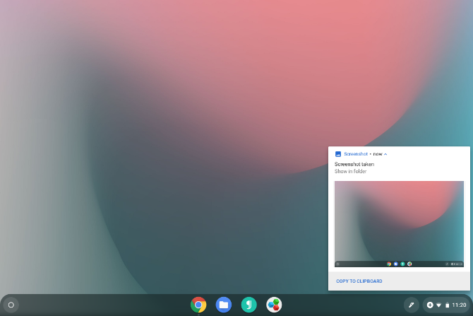 Το Chrome OS εμφανίζει μια ειδοποίηση μετά από ένα στιγμιότυπο οθόνης