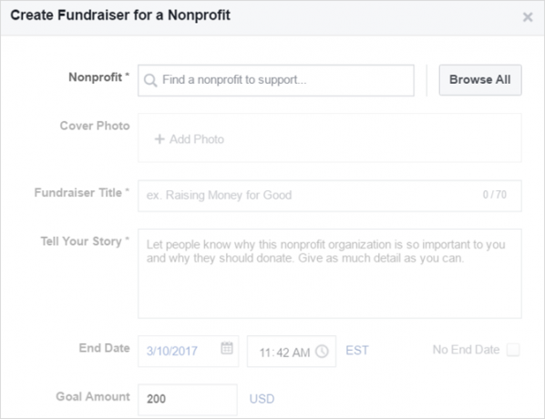 Υπέροχες δυνατότητες Facebook που δεν σκεφτήκατε ποτέ να κάνετε κλικ στο Διαδίκτυο FacebookCreateFundraiser