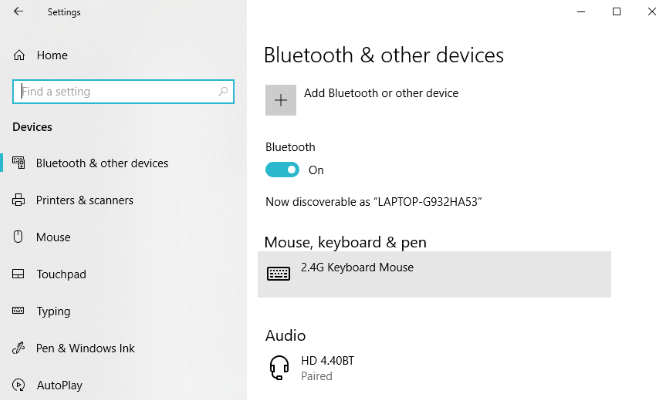 Ρυθμίσεις Bluetooth Windows 10