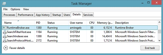 Διαχείριση εργασιών Runtime Browker