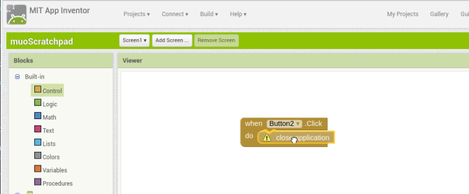 android create app appinventor screen1 buttonblock2