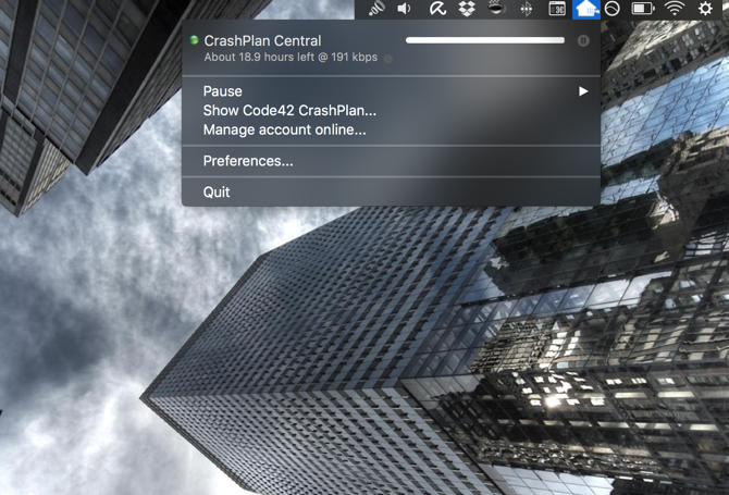Γραμμή μενού CrashPlan