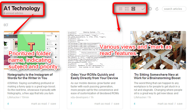 φακέλους και προβολές σε feedly