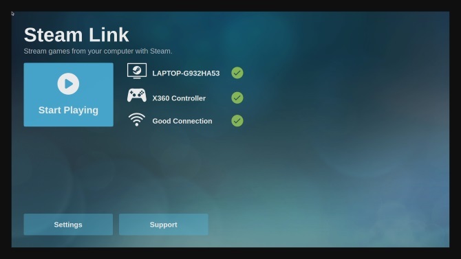 Κύριο μενού ρύθμισης του Steam Link