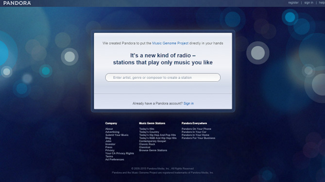 Στιγμιότυπο οθόνης Pandora