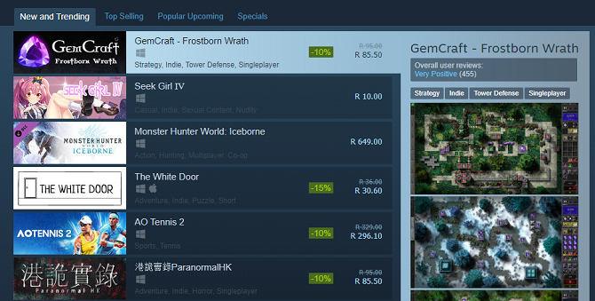 Steam Store ποικιλία παιχνιδιών