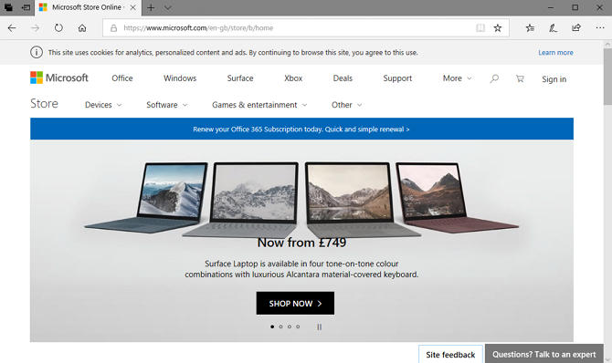 Στιγμιότυπο οθόνης Microsoft Edge