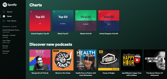 Στιγμιότυπο οθόνης Spotify Web Player