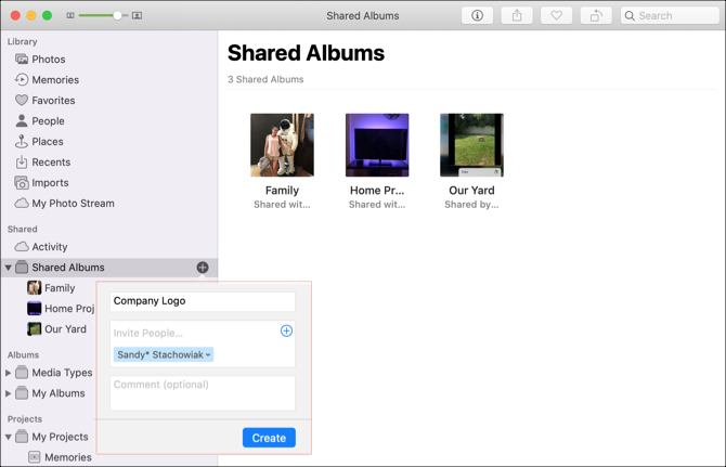 Φωτογραφίες Mac Δημιουργία κοινόχρηστου άλμπουμ