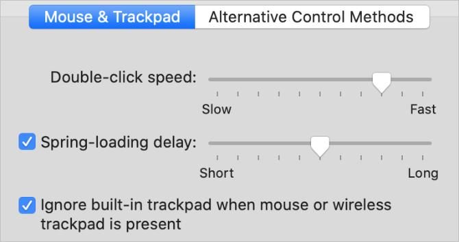 Αγνοήστε την ενσωματωμένη επιλογή trackpad από τις Προτιμήσεις συστήματος προσβασιμότητας