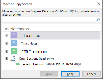 Ενότητα OneNote Move Notebook