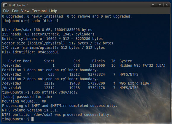 σώστε το σύστημα αρχείων ntfs από το Linux