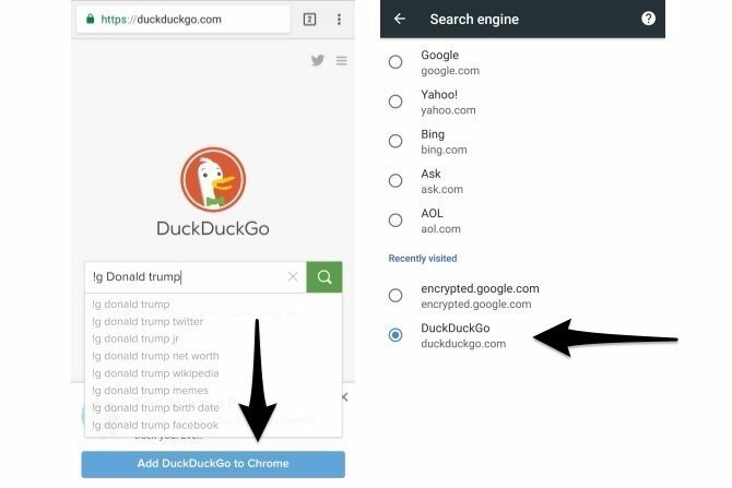 duckduckgo bang χρώμιο κινητό