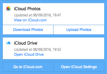 iCloud Πλαίσιο ελέγχου του πίνακα ελέγχου