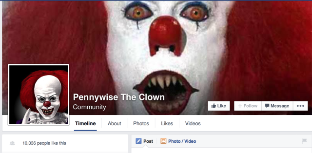 Pennywise τη σελίδα του Clown στο Facebook