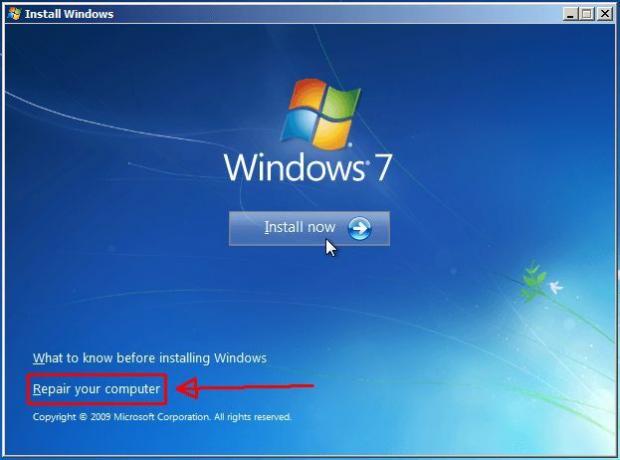 Οθόνη εκκίνησης των Windows 7