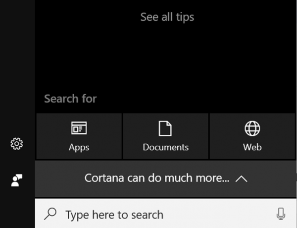 Cortana στην κύρια οθόνη του υπολογιστή