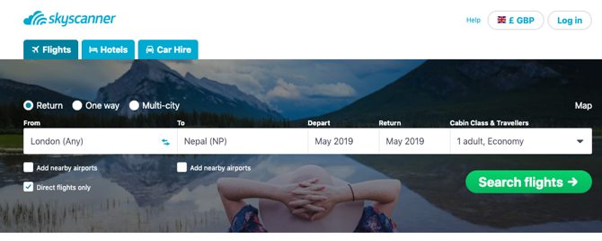 Αρχική σελίδα SkyScanner