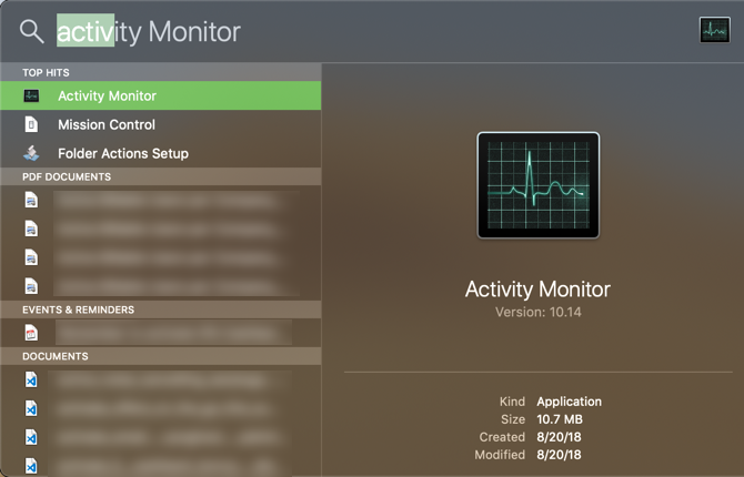 Spotlight Monitor δραστηριότητας Mac