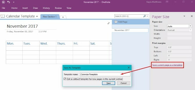 δημιουργήστε πρότυπο ημερολογίου onenote