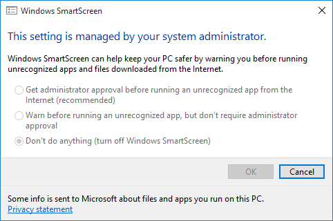 Ρυθμίσεις SmartScreen των Windows 10