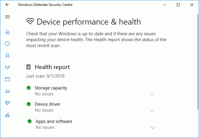 Απόδοση και υγεία της συσκευής Windows Defender