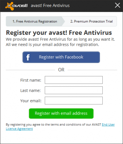 Avast - Εγγραφή - Πληκτρολογήστε πληροφορίες