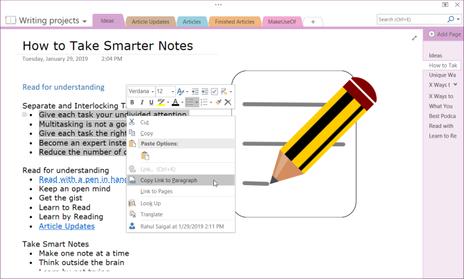 αντιγράψτε τη σύνδεση στην παράγραφο του OneNote