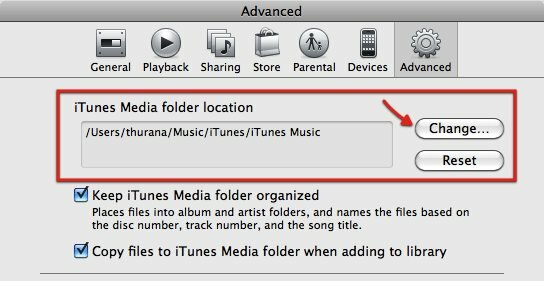μετακινήστε την εξωτερική μονάδα δίσκου itunes library