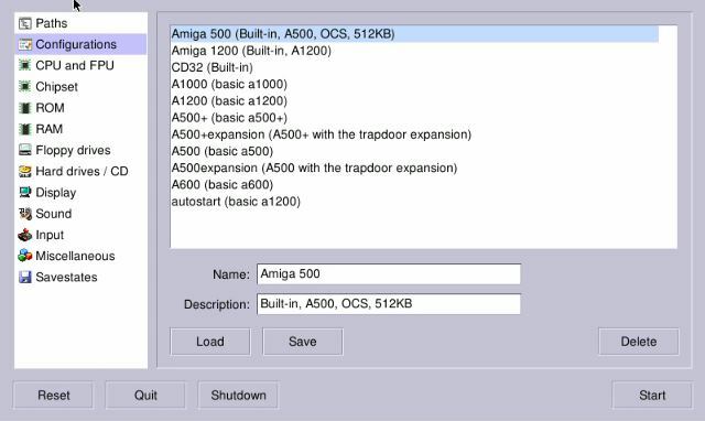 Επιλέξτε μια διαμόρφωση για την προσομοίωση της Amiga